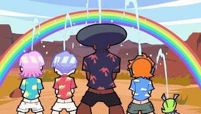 A Group Of Kids Standing In Front Of A Rainbow GIF