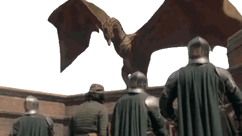 A Group Of Knights Looking At A Dragon Flying In The Sky Sticker