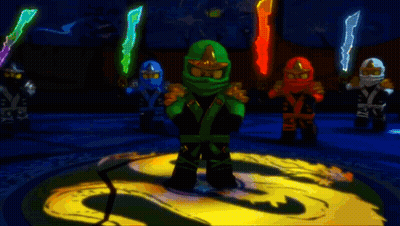 A Group Of Lego Ninjago Characters Are Holding Swords GIF