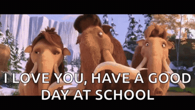 A Group Of Mammoths Standing Next To Each Other With The Words " I Love You Have A Good Day At School " On The Bottom GIF