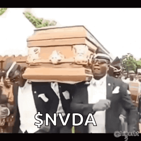 A Group Of Men Are Carrying A Coffin With The Word $ Nvda On It . GIF