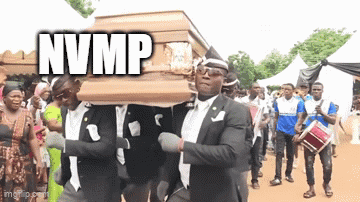 A Group Of Men Are Carrying A Coffin With The Words Nvmp Written On It GIF