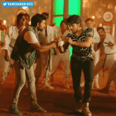 A Group Of Men Are Dancing In Front Of A Green Screen And A Ramcharan Gif Is Displayed GIF