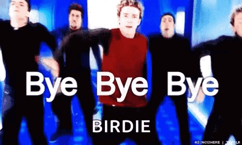 A Group Of Men Are Dancing In Front Of A Sign That Says Bye Bye Birdie . GIF