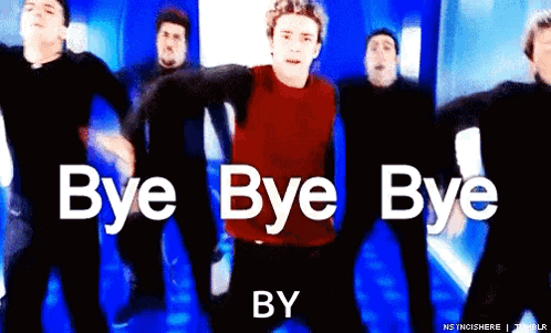 A Group Of Men Are Dancing In Front Of A Sign That Says Bye Bye By By GIF
