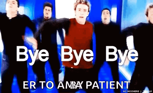 A Group Of Men Are Dancing In Front Of A Sign That Says Bye Bye Bye Er To Ama Patient GIF