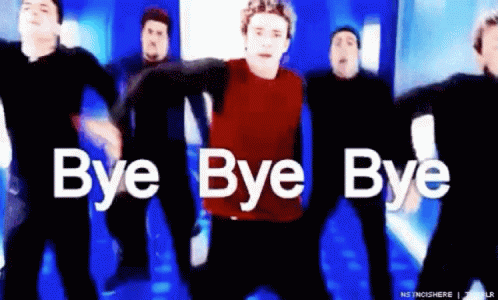 A Group Of Men Are Dancing In Front Of A Sign That Says Bye Bye GIF
