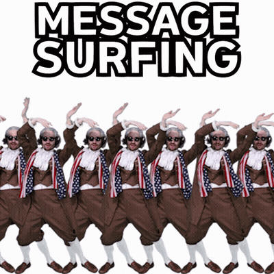 A Group Of Men Are Dancing In Front Of A Sign That Says " Message Surfing " GIF