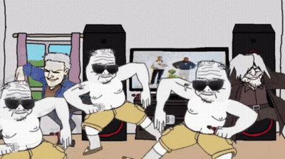A Group Of Men Are Dancing In Front Of A Television GIF