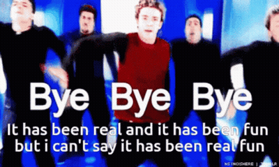 A Group Of Men Are Dancing With The Words Bye Bye Bye In The Background GIF