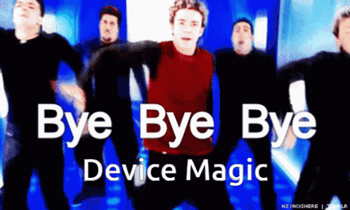 A Group Of Men Are Dancing With The Words Bye Bye Device Magic GIF