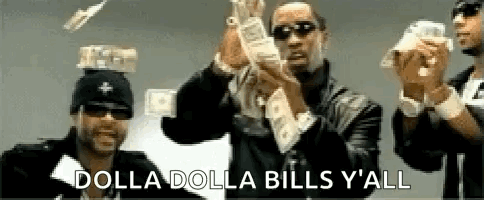 A Group Of Men Are Holding Lots Of Money In Their Hands And Throwing It In The Air . GIF