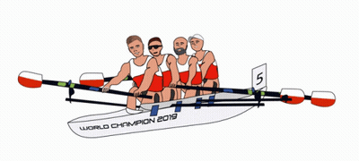 A Group Of Men Are In A Boat That Says World Champion 2019 On The Side GIF
