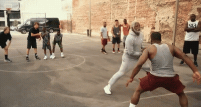 A Group Of Men Are Playing Basketball On A Court And One Of Them Is Wearing A Sb3 Jersey GIF