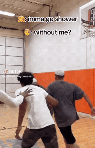 A Group Of Men Are Playing Basketball On A Court With A Caption That Says " Imma Go Shower " GIF