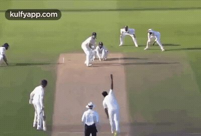 A Group Of Men Are Playing Cricket On A Field . GIF