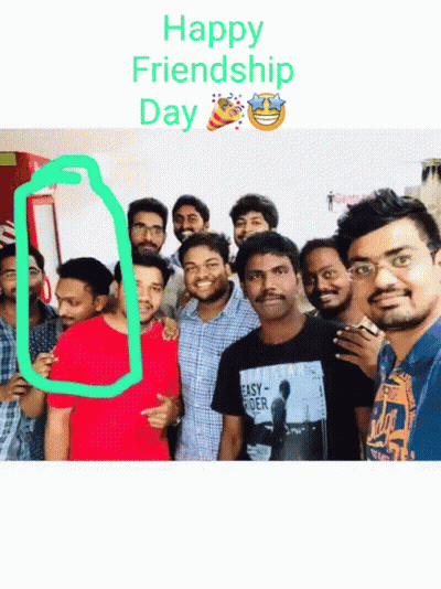A Group Of Men Are Posing For A Picture With The Words Happy Friendship Day Written Above Them GIF