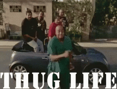 A Group Of Men Are Riding In A Car With The Words Thug Life Written On The Bottom GIF