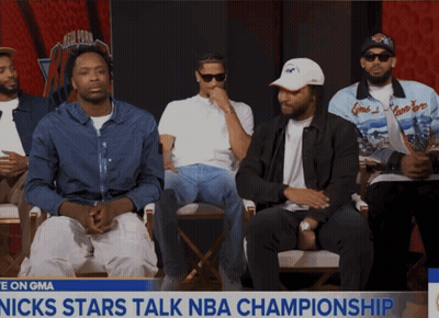 A Group Of Men Are Sitting In Chairs With The Words Nicks Stars Talk Nba Championship GIF