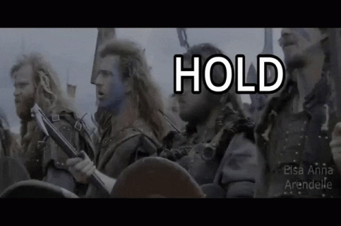 A Group Of Men Are Standing In A Line And The Word Hold Is Visible In The Foreground GIF