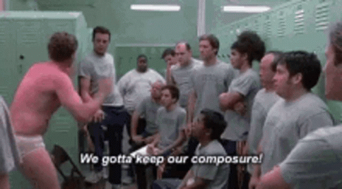 A Group Of Men Are Standing In A Locker Room Talking To Each Other And One Of Them Is Naked . GIF