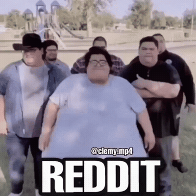 A Group Of Men Are Standing In A Park With A Sign That Says Reddit On It GIF