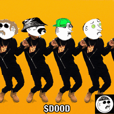 A Group Of Men Are Standing In A Row With A Yellow Background And The Word $ Dood On The Bottom Left GIF