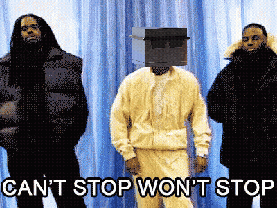 A Group Of Men Are Standing In Front Of A Blue Curtain With The Words " Can 'T Stop Won 'T Stop " GIF