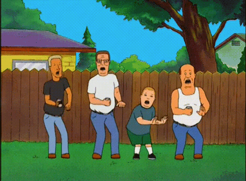 A Group Of Men Are Standing In Front Of A Wooden Fence GIF
