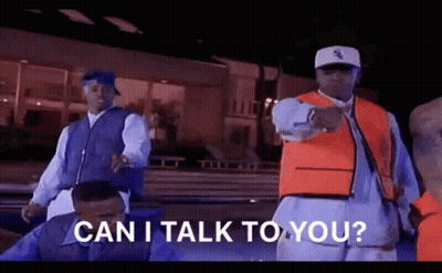 A Group Of Men Are Standing Next To Each Other And One Of Them Says " Can I Talk To You " . GIF