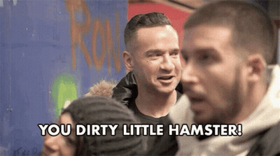 A Group Of Men Are Standing Next To Each Other And One Of Them Says You Dirty Little Hamster GIF