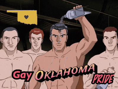 A Group Of Men Are Standing Next To Each Other With The Words Gay Oklahoma Pride On The Bottom GIF