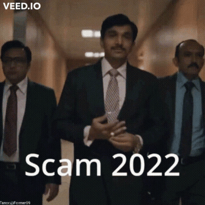 A Group Of Men In Suits And Ties Are Walking Down A Hallway With The Words Scam 2022 Written On The Bottom GIF