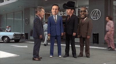 A Group Of Men In Suits Standing In Front Of A Building With The Number 4 On It GIF