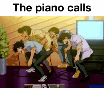 A Group Of Men Singing Into Microphones With The Words The Piano Calls GIF