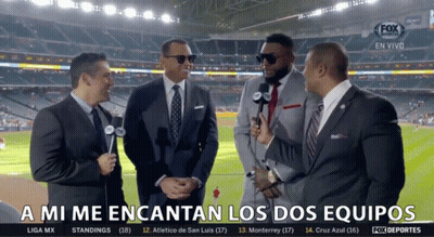 A Group Of Men Standing In Front Of A Fox Sports Broadcast GIF