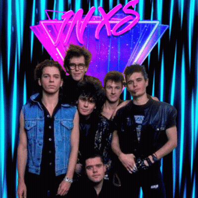 A Group Of Men Standing In Front Of A Neon Sign That Says Nyx GIF