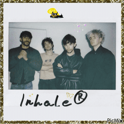 A Group Of Men Standing Next To Each Other With The Word Inhale Written On The Bottom Right GIF