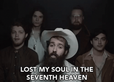 A Group Of Men Standing Next To Each Other With The Words Lost My Soul In The Seventh Heaven On The Bottom GIF