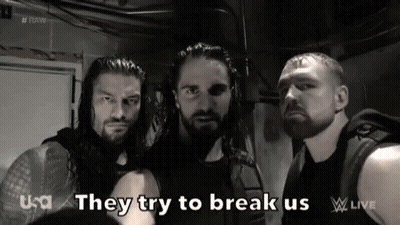 A Group Of Men Standing Next To Each Other With The Words They Try To Break Us On The Bottom . GIF