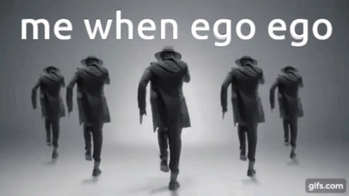 A Group Of Men Walking In A Line With The Words Me When Ego Ego GIF