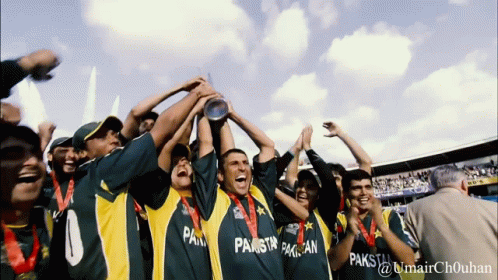 A Group Of Men Wearing Green And Yellow Shirts That Say Pakistan GIF