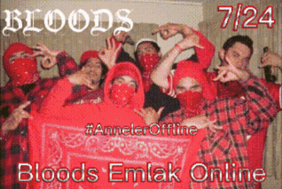 A Group Of Men Wearing Red Bandanas Pose For A Photo With The Words Bloods Emlak Online GIF