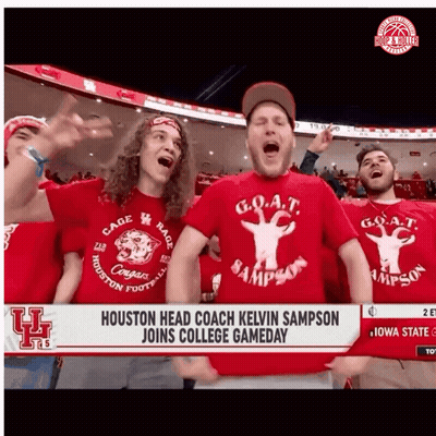A Group Of Men Wearing Red Shirts That Say Goat On Them GIF