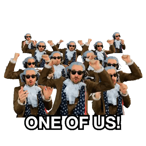 A Group Of Men Wearing Sunglasses And Headphones With The Words One Of Us Sticker