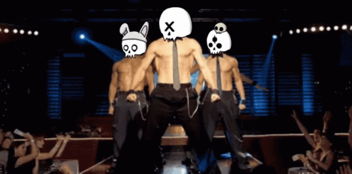 A Group Of Men With Skulls On Their Faces Are Dancing GIF