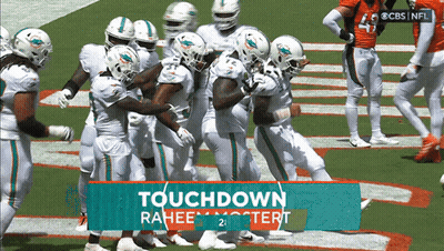A Group Of Miami Dolphins Football Players On The Field GIF