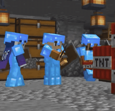 A Group Of Minecraft Characters Are Standing Next To A Tnt Container GIF