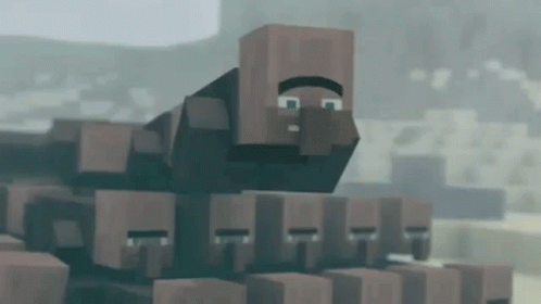 A Group Of Minecraft Villagers Are Standing Next To Each Other In A Field . GIF