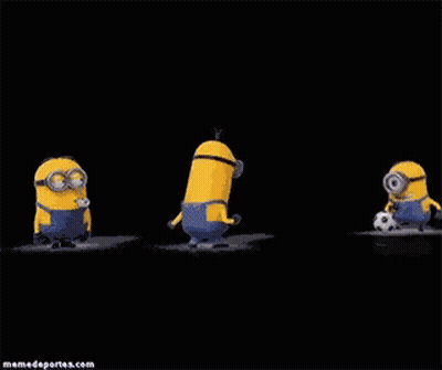 A Group Of Minions Are Dancing In A Line On A Black Background . GIF